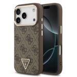 Калъф от 
Guess PU Leather 4G Strass Triangle Logo Gold Frame MagSafe Case за iPhone 17 Pro Brown