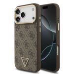 Калъф от 
Guess PU Leather 4G Strass Triangle Logo Gold Frame MagSafe Case за iPhone 17 Pro Max Brown