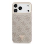 Калъф от 
Guess PU Leather 4G Strass Triangle Logo Gold Frame MagSafe Case за iPhone 17 Pro Max Pink - Image 3