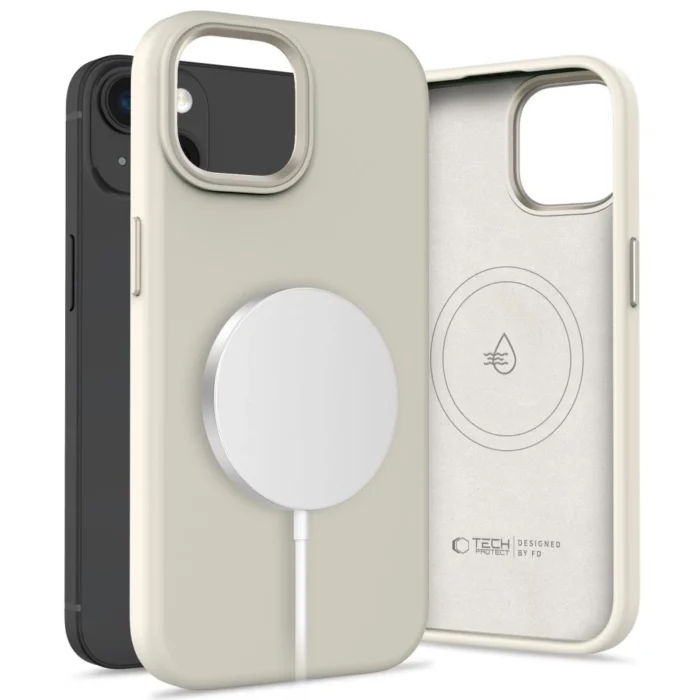 Калъф от Tech-
Protect Silicone PUZ MagSafe
 iPhone 15 Case - Beige - Image 1