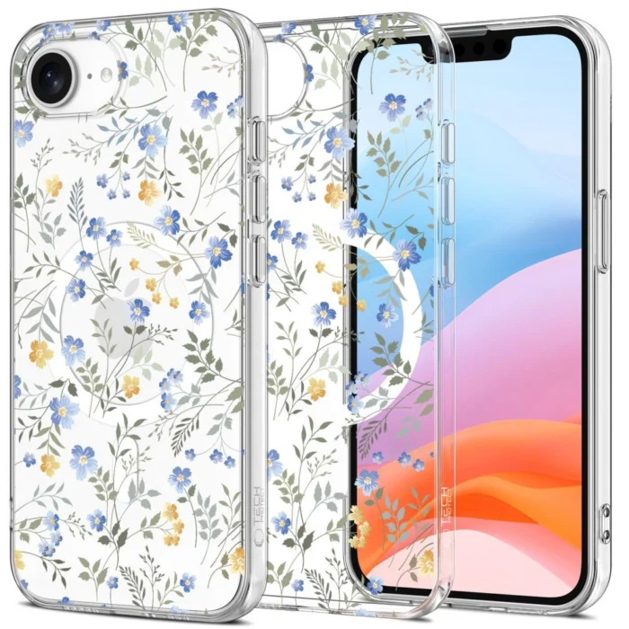 Калъф от Tech-
Protect Flex Air MagSafe iPhone
16e Case - Daisies with Leaves - Image 1