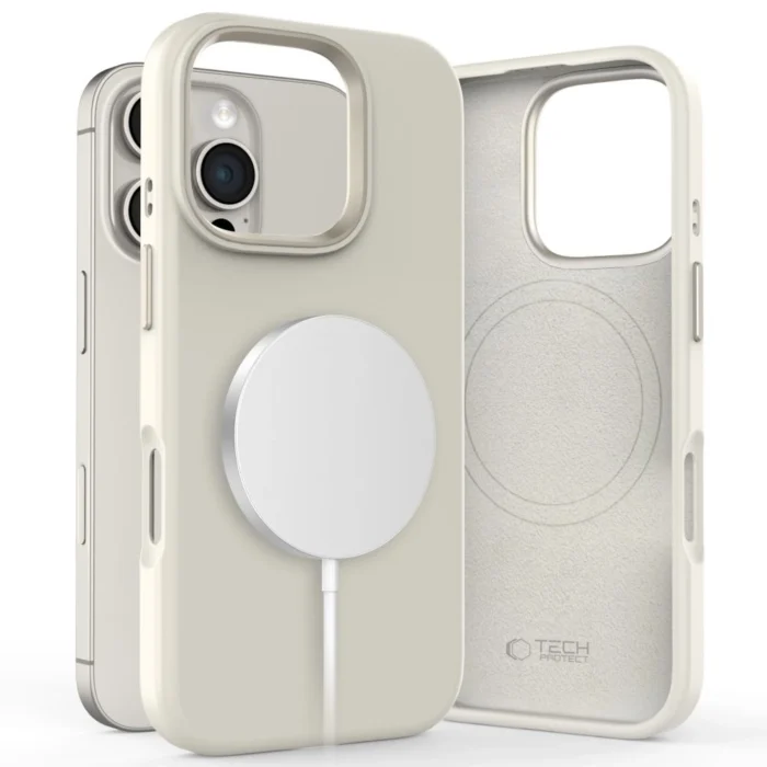 Калъф от Tech-Protect Silicone PU MagSafe
 Case за iPhone 16 Pro Max - Beige - Image 1