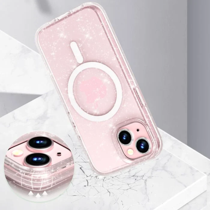 Калъф от Tech-Protect
 FlexAir Hybrid MagSafe iPhone 15
 Pro Case - Clear Glitter - Image 4