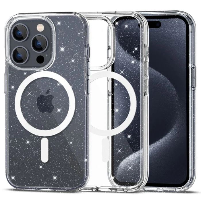 Калъф от Tech-Protect
 FlexAir Hybrid MagSafe iPhone 15
 Pro Case - Clear Glitter - Image 1