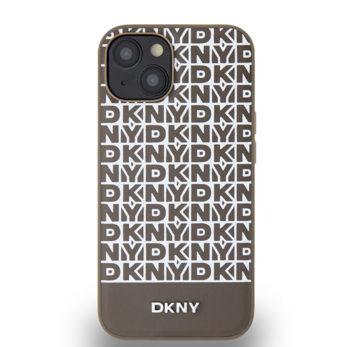 Калъф от 
DKNY PU Leather Repeat Pattern Bottom Stripe MagSafe Case за iPhone 13 Brown - Image 2