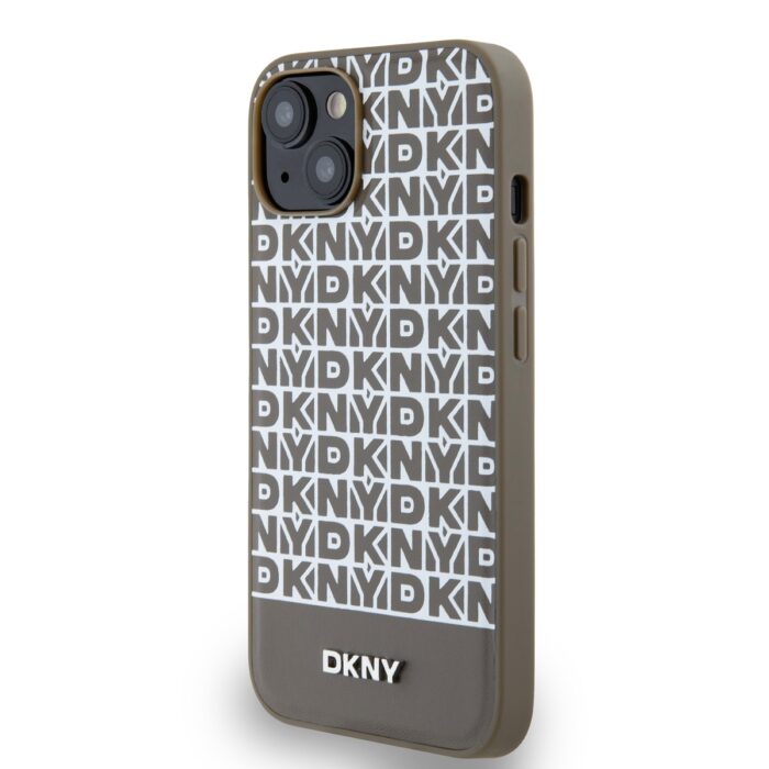Калъф от 
DKNY PU Leather Repeat Pattern Bottom Stripe MagSafe Case за iPhone 13 Brown - Image 3
