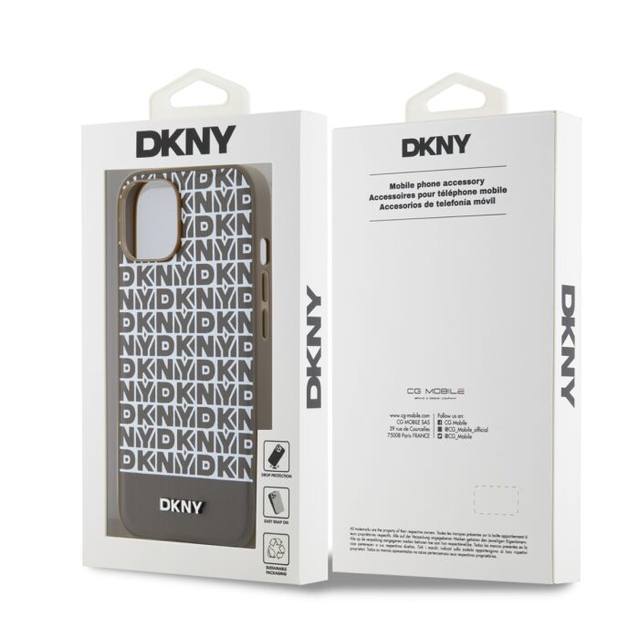 Калъф от 
DKNY PU Leather Repeat Pattern Bottom Stripe MagSafe Case за iPhone 13 Brown - Image 6