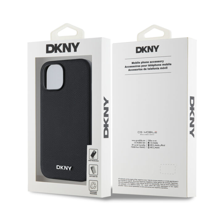 Калъф от 
DKNY PU Leather Silver Metal Logo Magsafe Case за iPhone 13 Black - Image 6
