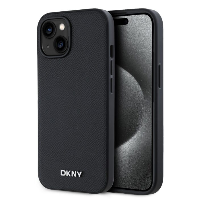 Калъф от 
DKNY PU Leather Silver Metal Logo Magsafe Case за iPhone 13 Black - Image 1