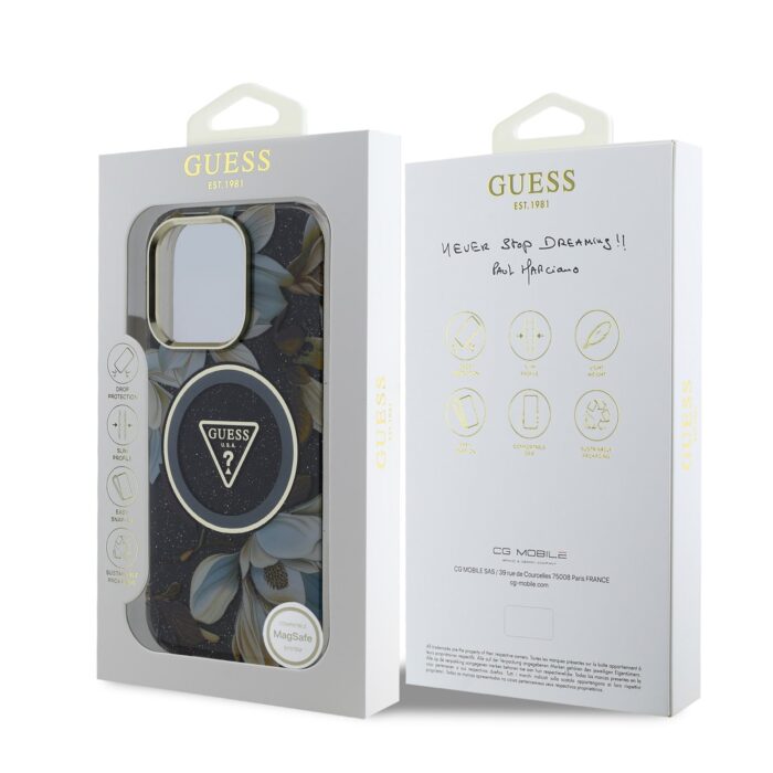 Калъф от Guess IML Glitter Magnolia and Triangle Logo MagSafe Case за iPhone 16 Pro Max Black - Image 7
