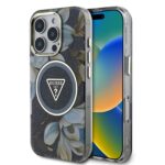 Калъф от Guess IML Glitter Magnolia and Triangle Logo MagSafe Case за iPhone 16 Pro Max Black