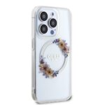 Калъф от Guess PC/TPU Flowers Ring Glossy Logo MagSafe Case заiPhone 14 Pro Transparent - Image 4