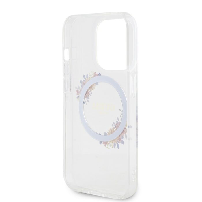 Калъф от Guess PC/TPU Flowers Ring Glossy Logo MagSafe Case заiPhone 14 Pro Transparent - Image 6
