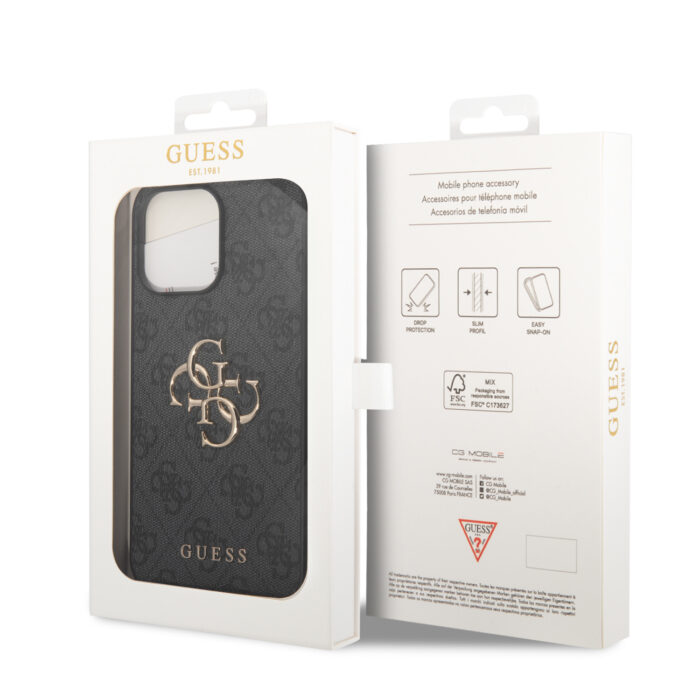 Калъф от Guess PU 4G Metal Logo Case за iPhone 15 Pro Max - Сив - Image 8