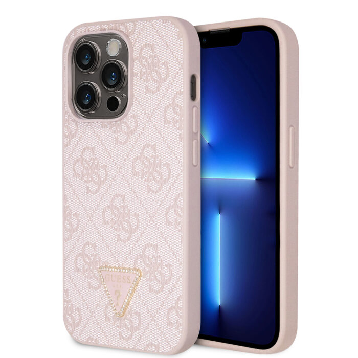 Калъф от Guess PU 4G Strass Triangle Metal Logo Case за iPhone 15 Pro Pink - Image 1