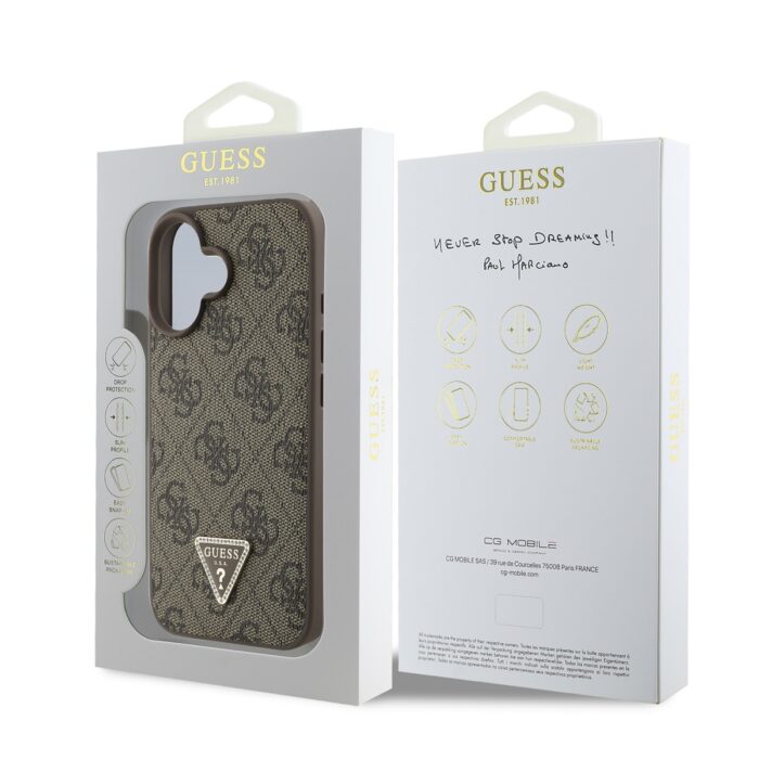 Калъф от Guess PU 4G Strass Triangle Metal Logo Case за iPhone 16 Brown - Image 6