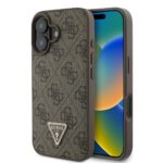 Калъф от Guess PU 4G Strass Triangle Metal Logo Case за iPhone 16 Brown