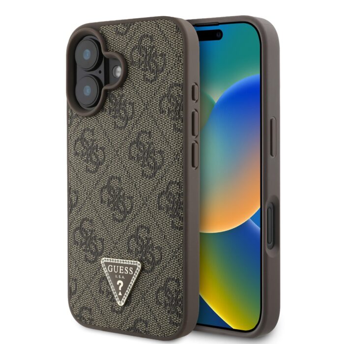 Калъф от Guess PU 4G Strass Triangle Metal Logo Case за iPhone 16 Brown - Image 1