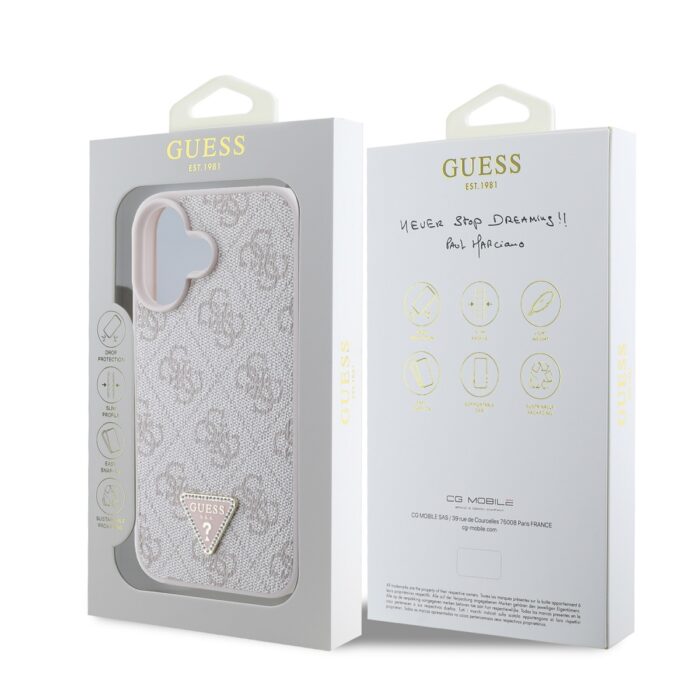Калъф от Guess PU 4G Strass Triangle Metal Logo Case за iPhone 16 Pink - Image 6