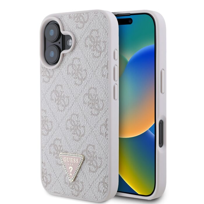 Калъф от Guess PU 4G Strass Triangle Metal Logo Case за iPhone 16 Pink - Image 1