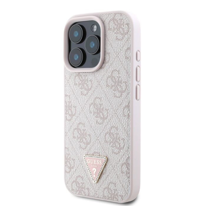 Калъф от Guess PU 4G Strass Triangle Metal Logo Case за iPhone 16 Pro Pink - Image 3