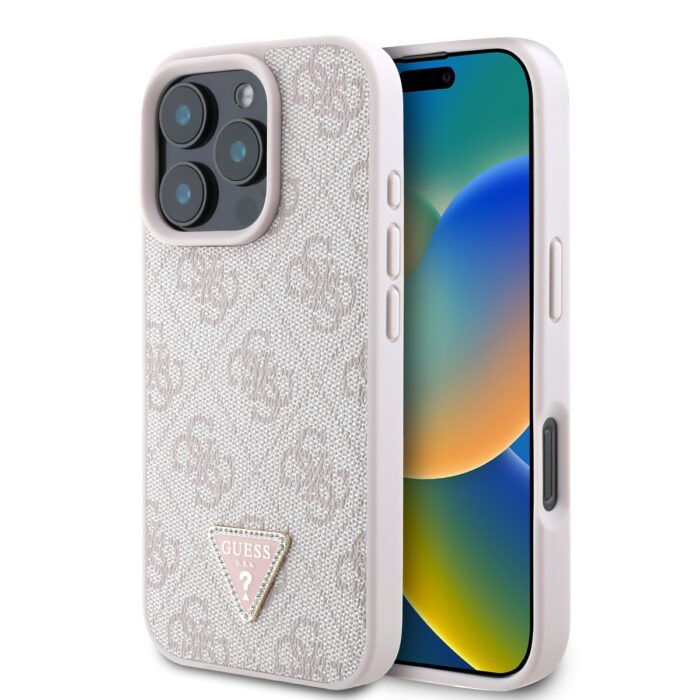 Калъф от Guess PU 4G Strass Triangle Metal Logo Case за iPhone 16 Pro Pink - Image 1