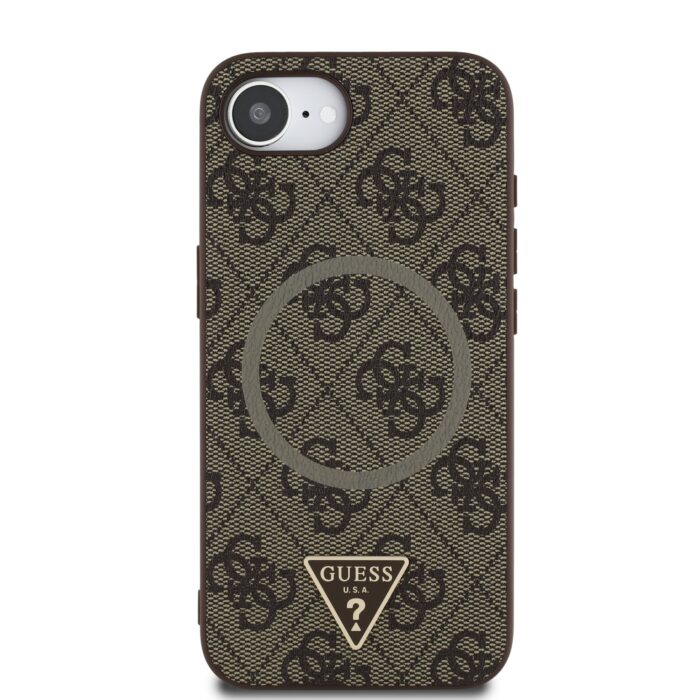 Калъф от 
Guess PU 4G Strass Triangle Metal Logo Case за iPhone 16e Brown - Image 3