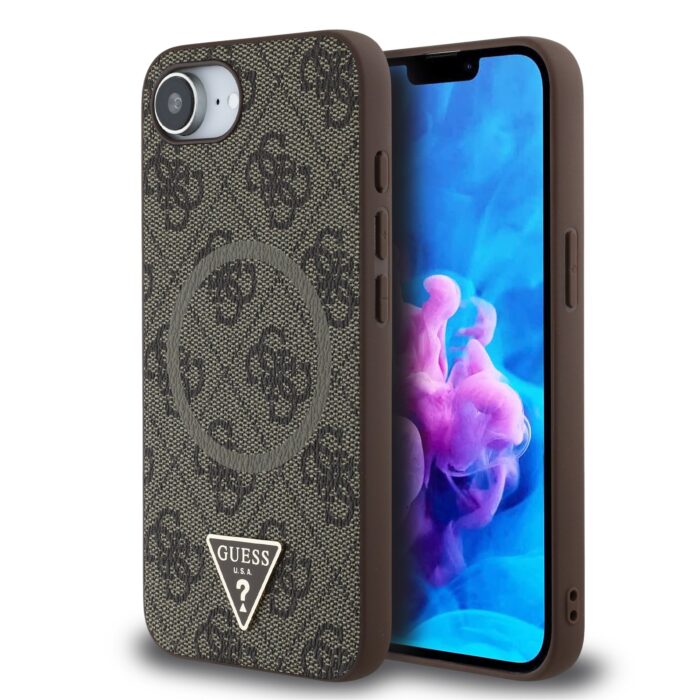 Калъф от 
Guess PU 4G Strass Triangle Metal Logo Case за iPhone 16e Brown - Image 1