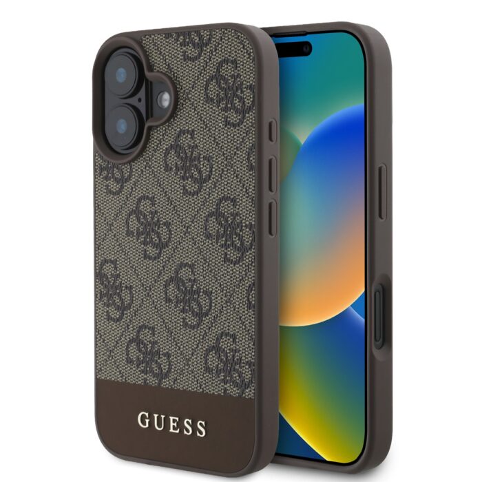 Калъф от 
Guess PU 4G Stripe за iPhone 16 Brown - Image 1