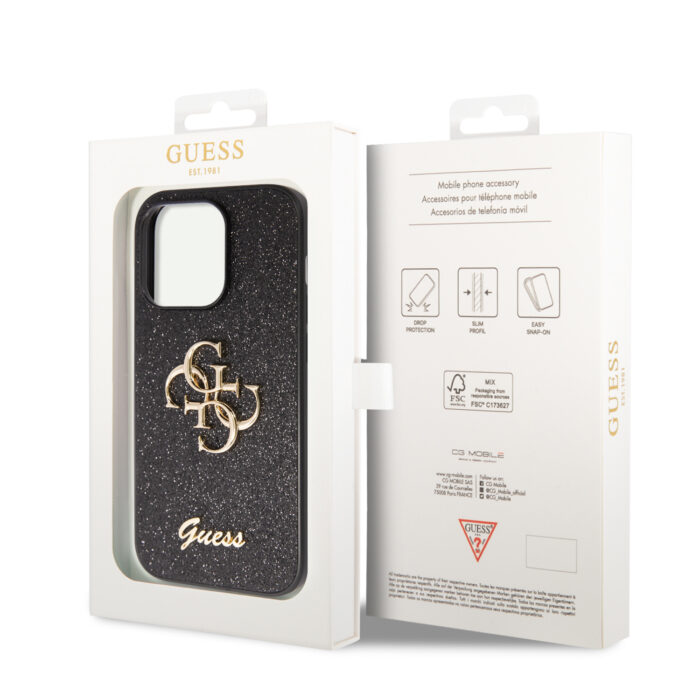 Калъф от Guess PU Fixed Glitter 4G Metal Logo Case за iPhone 15 Pro Max Black - Image 8