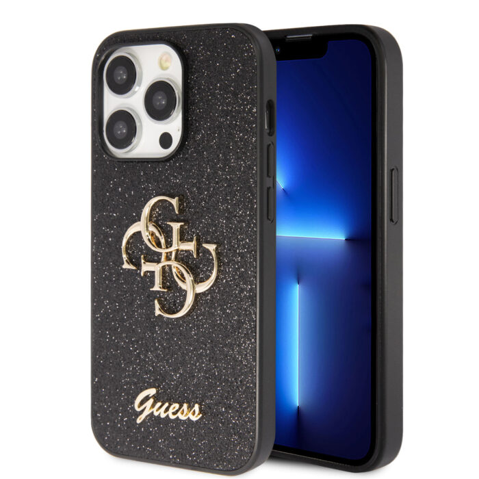 Калъф от Guess PU Fixed Glitter 4G Metal Logo Case за iPhone 15 Pro Max Black - Image 1