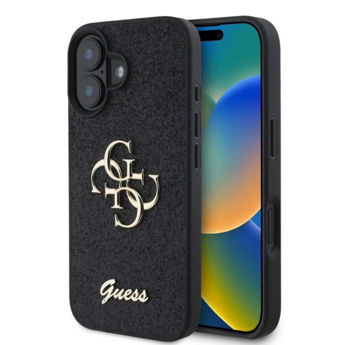 Калъф от 
Guess PU Fixed Glitter 4G Metal Logo за iPhone 16 Black - Image 1