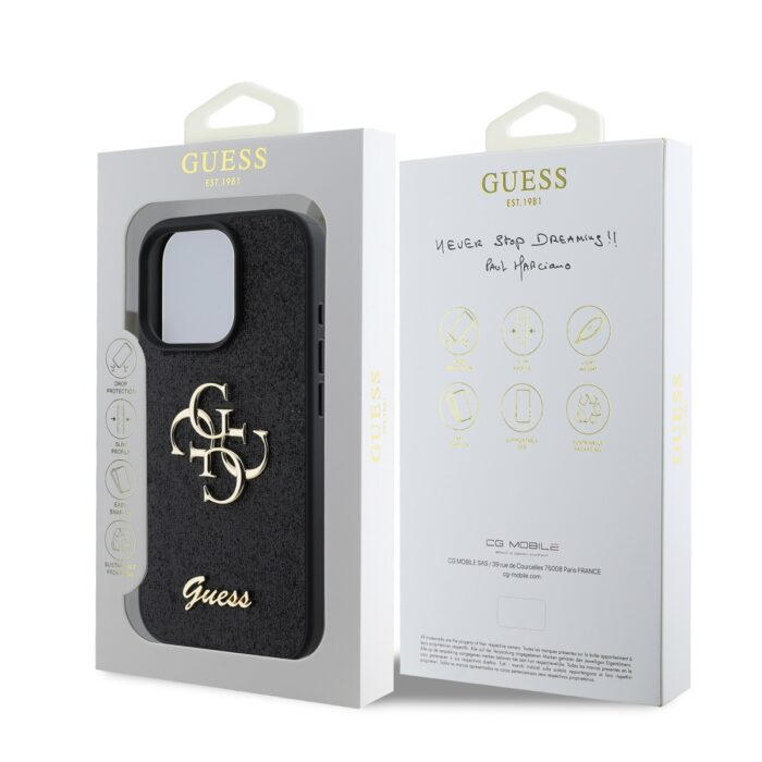 Калъф от 
Guess PU Fixed Glitter 4G Metal Logo за iPhone 16 Pro Black - Image 6