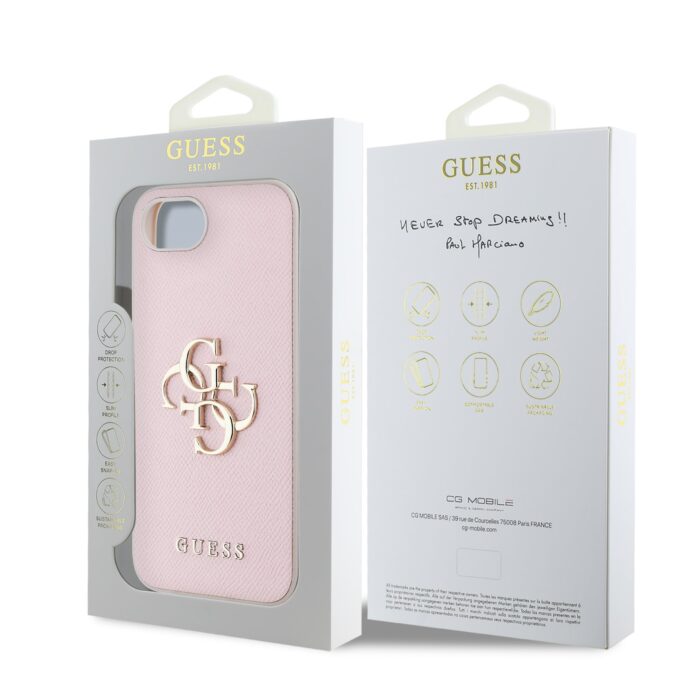 Калъф от 
Guess PU Grained 4G Metal Logo Case за iPhone 16e Pink - Image 7