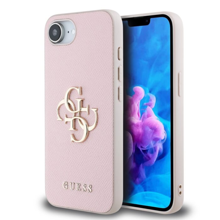 Калъф от 
Guess PU Grained 4G Metal Logo Case за iPhone 16e Pink - Image 1