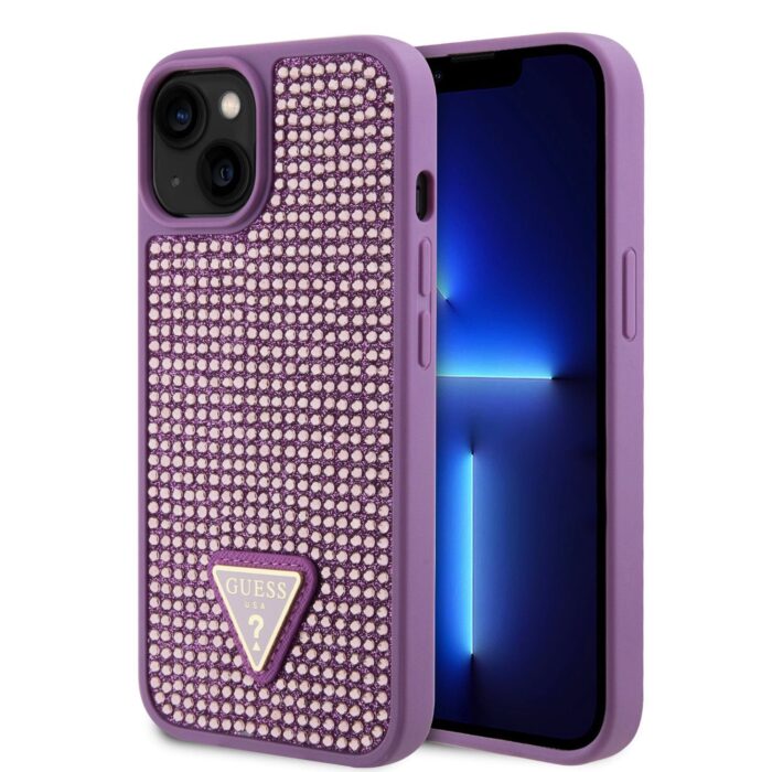 Калъф от Guess Rhinestones Triangle Metal Logo Kryt pro за iPhone 15 Purple - Image 1
