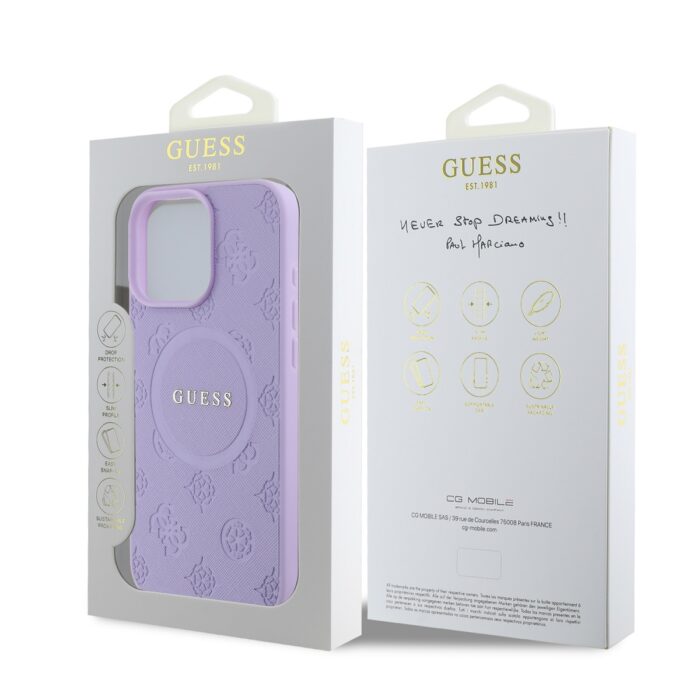 Калъф от Guess Saffiano Peony Stamp MagSafe Case за iPhone 16 Pro Purple - Image 6