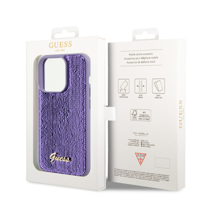Калъф от Guess за iPhone 15 Pro Max Hardcase Sequin Script Metal Purple - Image 8