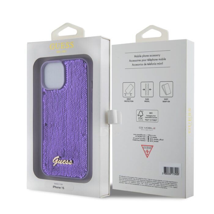 Калъф от Guess Sequin Script Logo Case за iPhone 15 Purple - Image 6