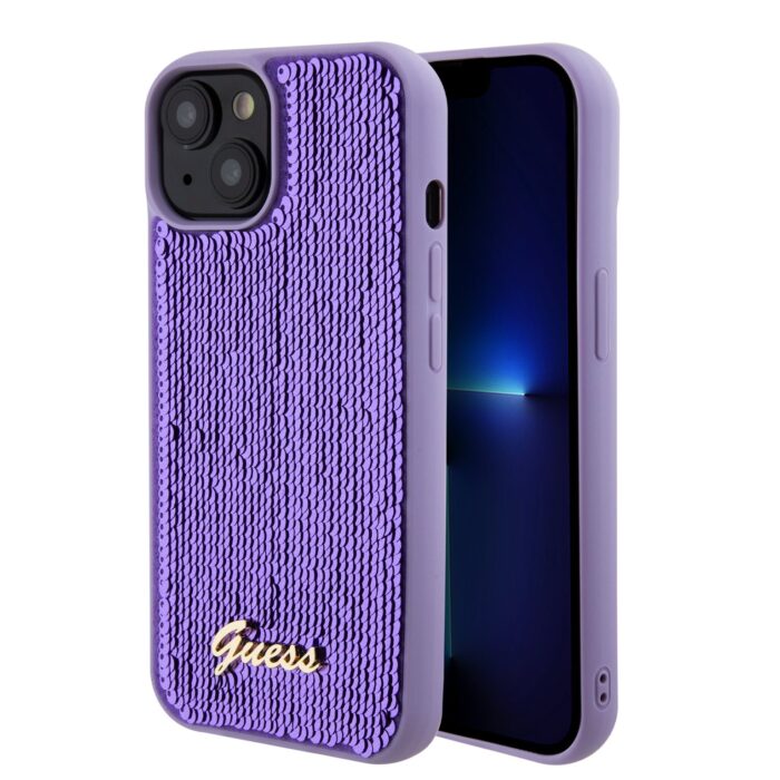 Калъф от Guess Sequin Script Logo Case за iPhone 15 Purple - Image 1