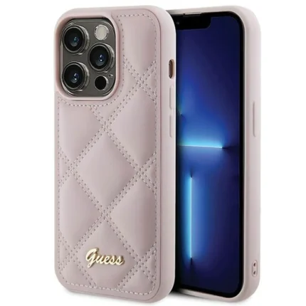 Калъф от Guess за iPhone 15 Pro Max Hardcase Quilted Metal Logo Pink