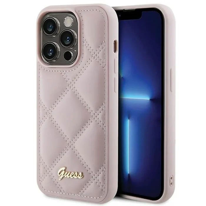 Калъф от Guess за iPhone 15 Pro Max Hardcase Quilted Metal Logo Pink - Image 1