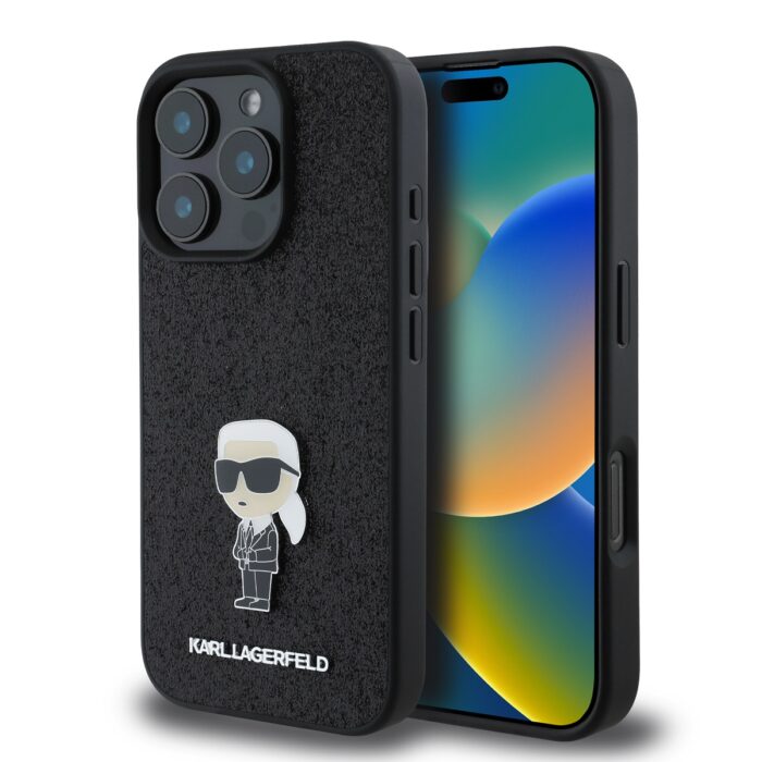 Калъф от Karl Lagerfeld Fixed Glitter Metal Ikonik Case за iPhone 16 Pro Max Black - Image 1