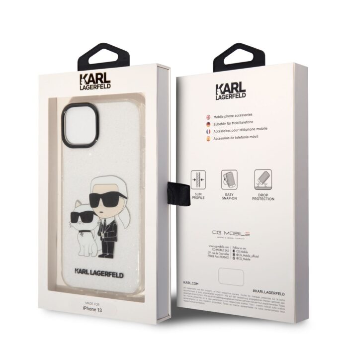 Калъф от 
Karl Lagerfeld IML Glitter Karl and Choupette NFT Case за iPhone 13 Transparent - Image 5
