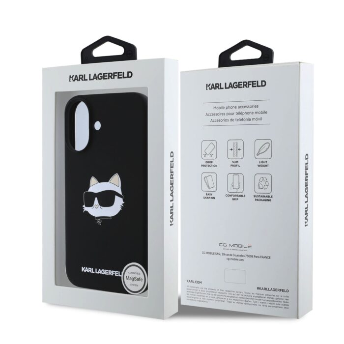Калъф от 
Karl Lagerfeld Liquid Silicone Choupette Head MagSafe за iPhone 16 Black - Image 6