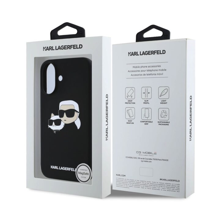 Калъф от 
Karl Lagerfeld Liquid Silicone Double Heads MagSafe за iPhone 16 Plus Black - Image 6
