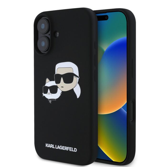 Калъф от 
Karl Lagerfeld Liquid Silicone Double Heads MagSafe за iPhone 16 Plus Black - Image 1