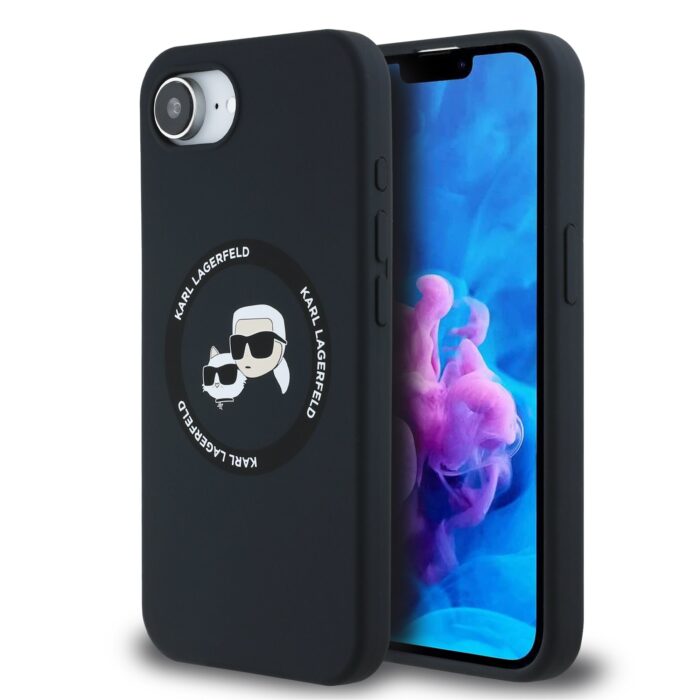 Калъф от 
Karl Lagerfeld Liquid Silicone K&CH Heads MagSafe Case за iPhone 16e Black - Image 1