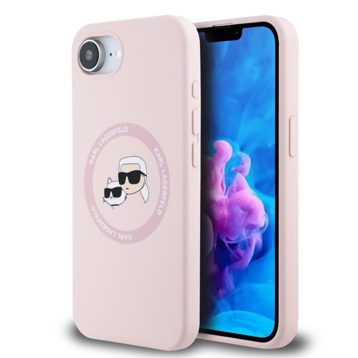 Калъф от 
Karl Lagerfeld Liquid Silicone K&CH Heads MagSafe Case за iPhone 16e Pink - Image 1