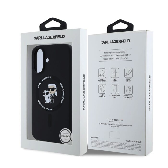 Калъф от 
Karl Lagerfeld Liquid Silicone Karl and Choupette MagSafe за iPhone 16 Black - Image 6